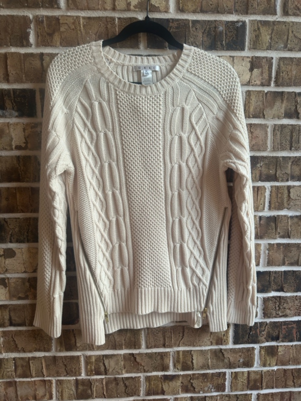 Cabi Cream Cable & Seed-Stitch Crewneck Sweater View 3